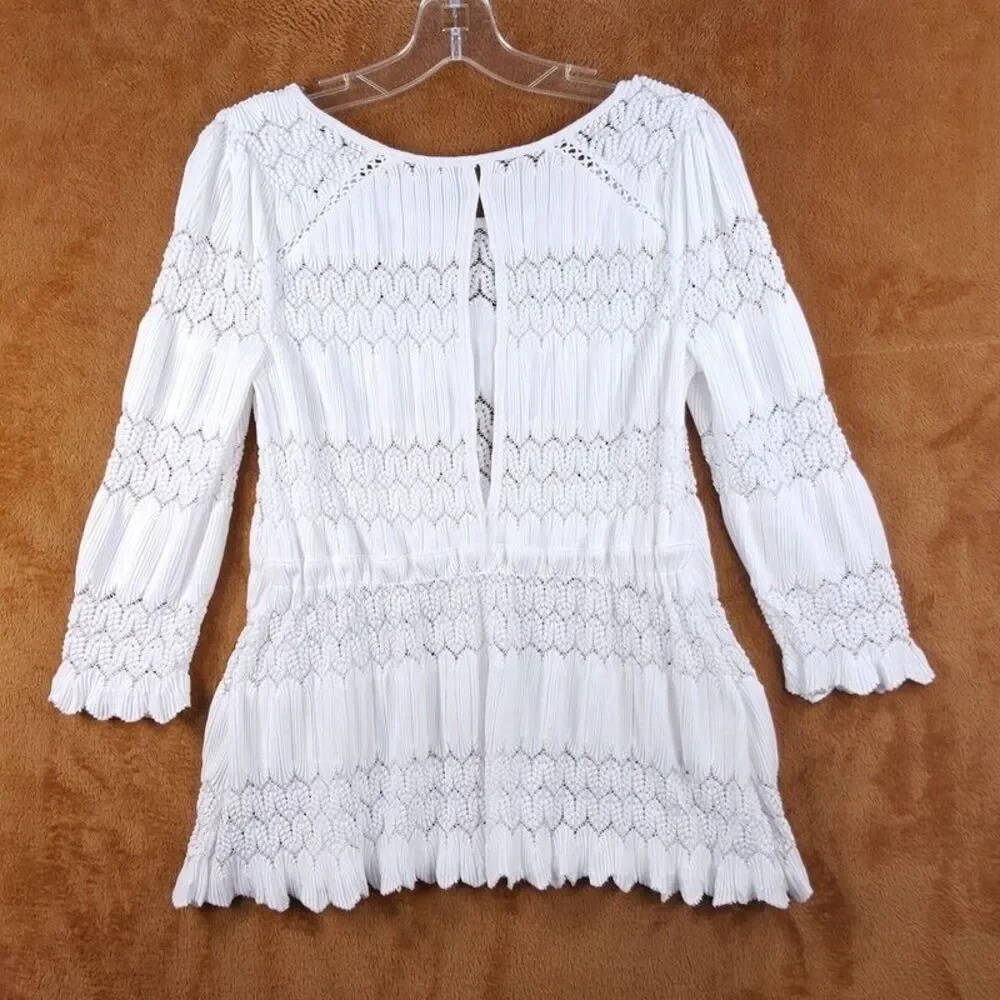 FREE PEOPLE Womens Top Small White Pullover Peplum Sheer Stretch FIRE ISLAND
